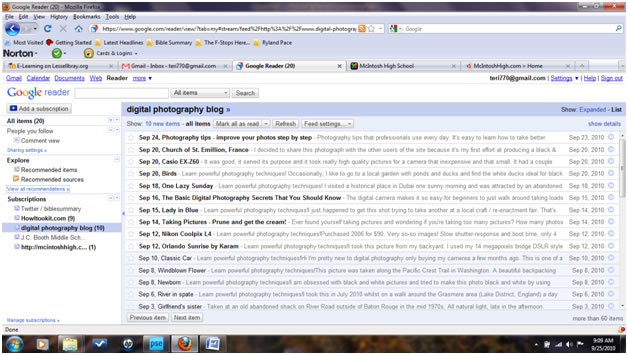 Google Reader Screen Shot